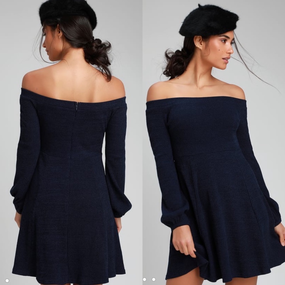 Lulus navy blue off the shoulder skater dress